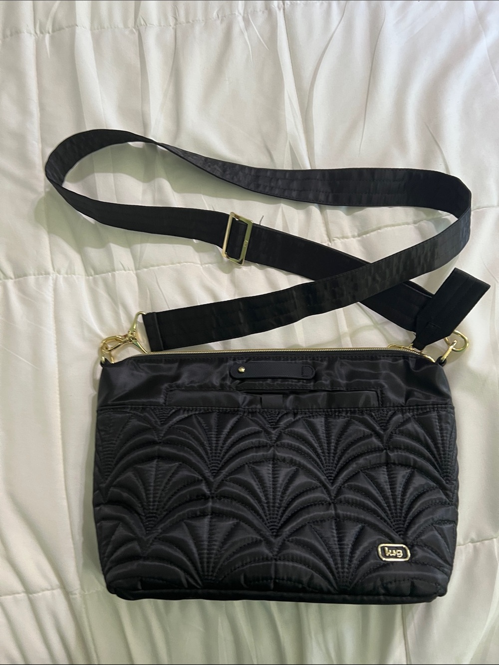 LUG. WICKED Black Quilted Crossbody Bag with Gold Hardware